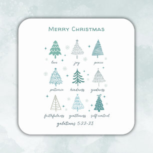Religious Christmas Trees Boho Minimal Scripture Square Sticker