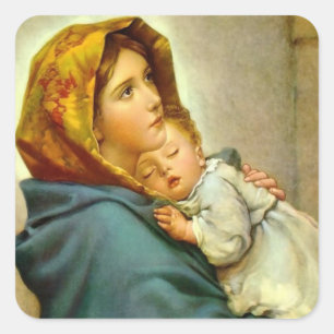 Religious Christmas Virgin Mary and Jesus Square Sticker