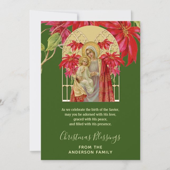 Religious Christmas Virgin Mary Jesus Poinsettia Holiday Card (Front)