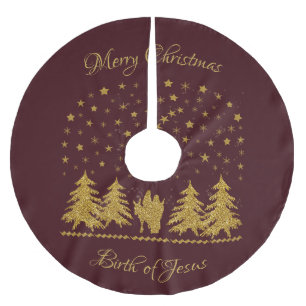 Religious Christmas Virgin Mary, St. Joseph, Jesus Brushed Polyester Tree Skirt