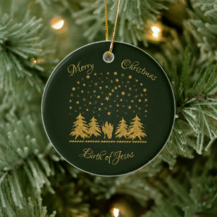 Religious Christmas Virgin Mary, St. Joseph, Jesus Ceramic Tree Decoration