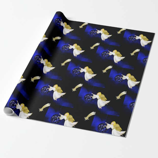 Religious Christmas Wrapping Paper with Angel (Unrolled)