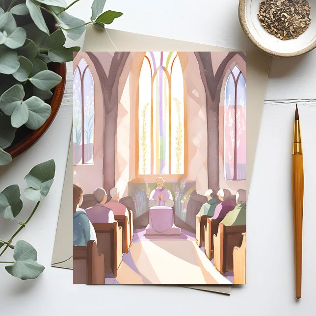 Religious Church Watercolor | Holiday Prayer  Postcard (Creator Uploaded)