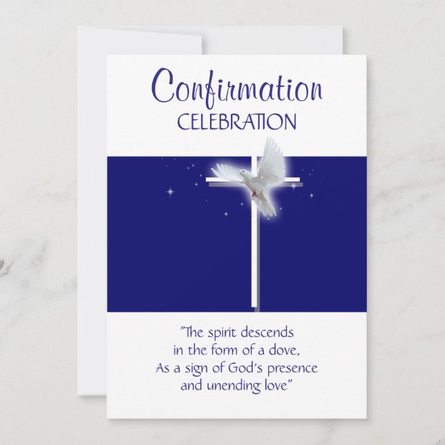 Religious confirmation dove boys blue invitation (Front)