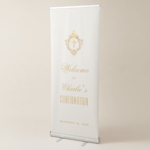 Religious Confirmation Gold Cross in Crest Ivory Retractable Banner