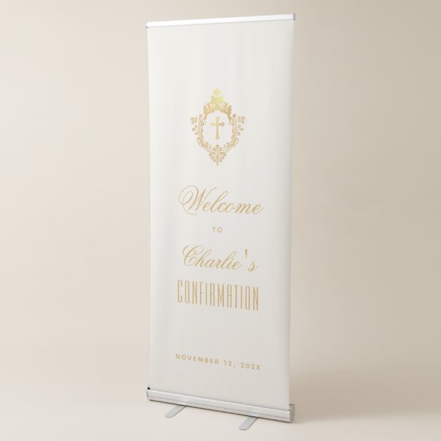 Religious Confirmation Gold Cross in Crest Ivory Retractable Banner (3/4)