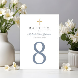 Religious Cross Blue Boy Baptism Table Number