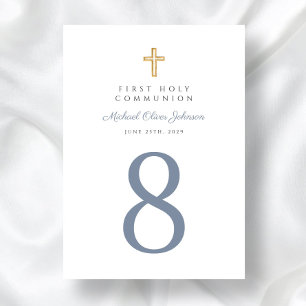 Religious Cross Blue Boy First Communion Table Number