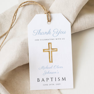 Religious Cross Boy Baby Blue Baptism Gift Tags