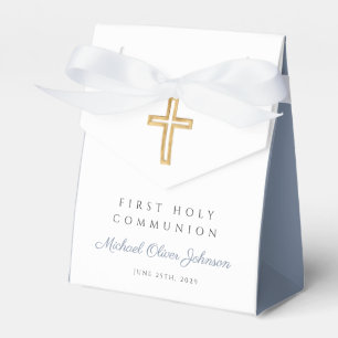 Religious Cross Boy Blue First Communion Favour Box