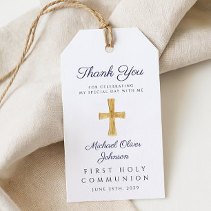 Religious Cross Boy Navy Blue First Communion  Gift Tags
