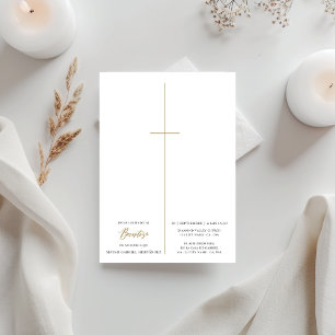 Religious Cross Catholic Script Baptism Photo Invitation