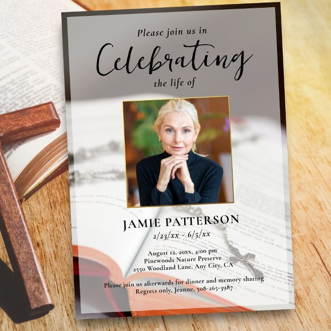 Religious Cross Celebration of Life Photo Funeral Invitation (Creator Uploaded)