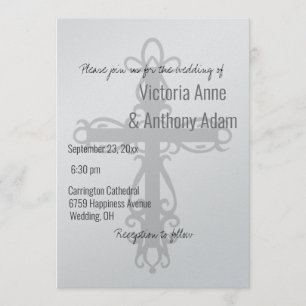 Religious Cross Christian Metallic Silver Wedding Invitation