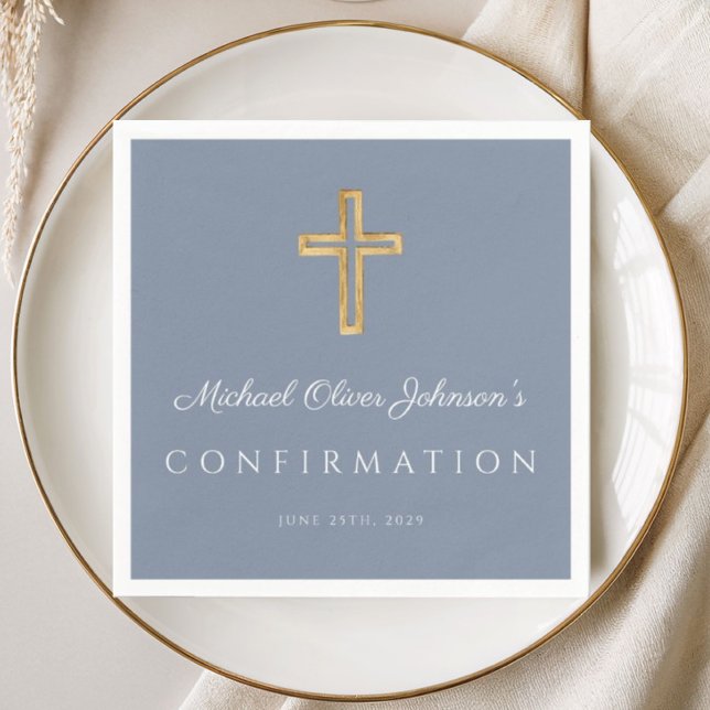 Religious Cross Dusty Blue Boy Confirmation Napkin (Creator Uploaded)