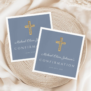 Religious Cross Dusty Blue Boy Confirmation Napkin