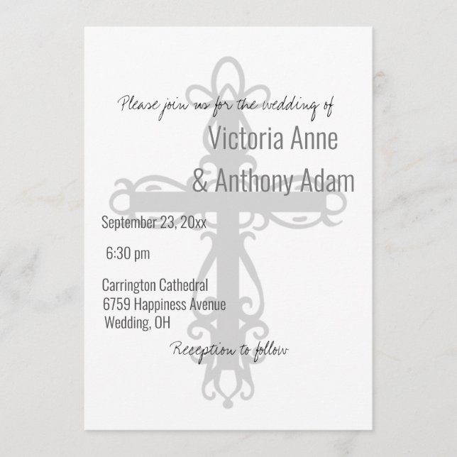 Religious Cross Elegant Christian Simple Wedding Invitation (Front)