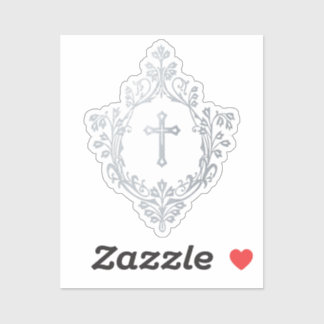Religious Cross Elegant Vintage Crest Faux Silver