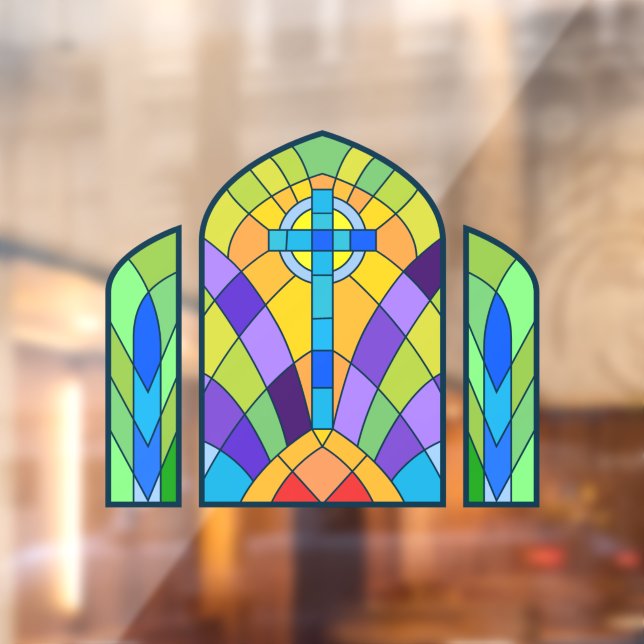 Religious Cross Faux Stained Glass Decorative Window Cling (Sheet 2)