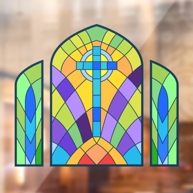 Religious Cross Faux Stained Glass Decorative Window Cling (Sheet 2)