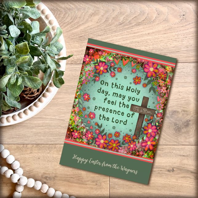 Religious Cross Floral Happy Easter Custom Card (Creator Uploaded)
