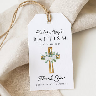 Religious Cross Floral Peonies Baptism Thank You Gift Tags