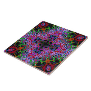 Religious Cross fractal colourful kaleida art Tile