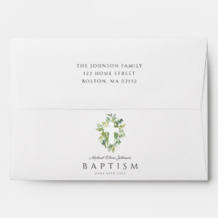 Religious Cross Green Botanical Baptism  Envelope
