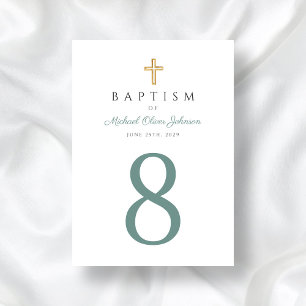 Religious Cross Green Boy Baptism Table Number