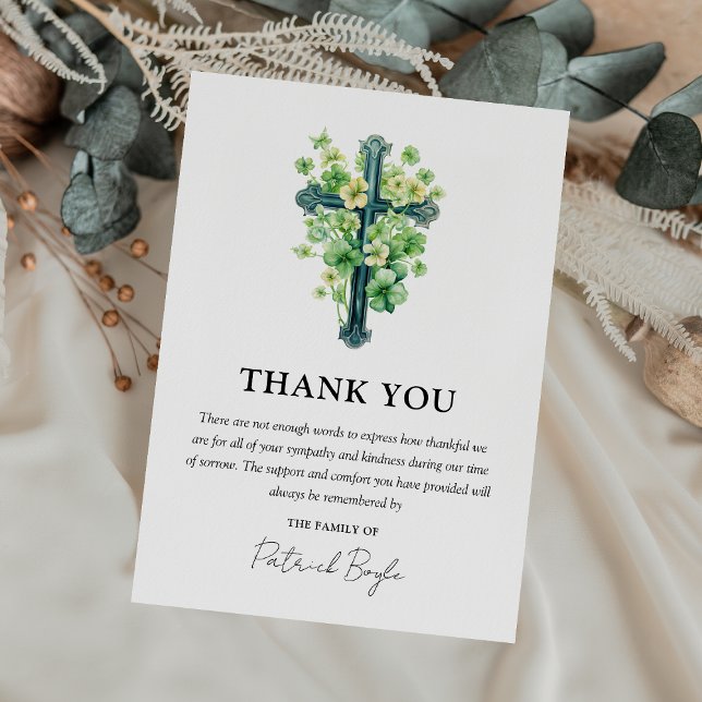 Religious Cross & Irish Clover Sympathy Thank You Card (Creator Uploaded)