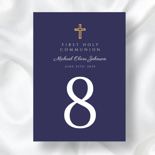 Religious Cross Navy Blue Boy First Communion Table Number (Religious Cross Navy Blue Boy First Communion Table Number)