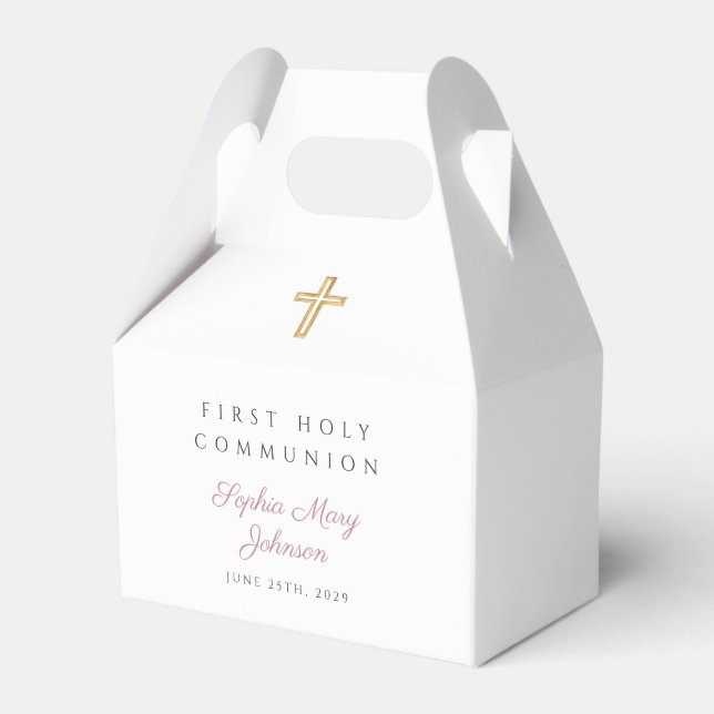 Religious Cross Pink Girl First Communion  Favour Box (Front Side)