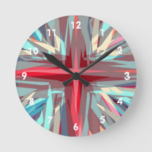 Religious cross starburst round clock