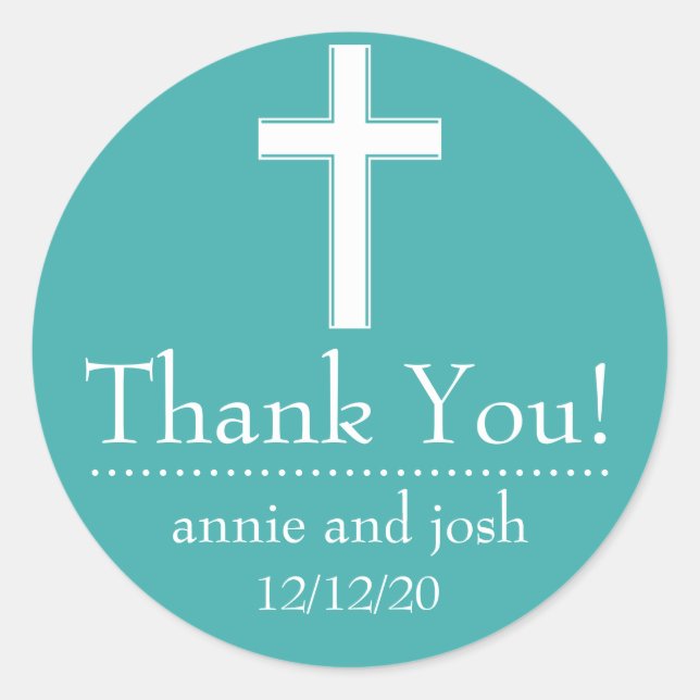 Religious Cross Thank You Labels (Aqua / White) (Front)