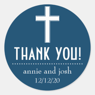 Religious Cross Thank You Labels (Navy Blue/White)