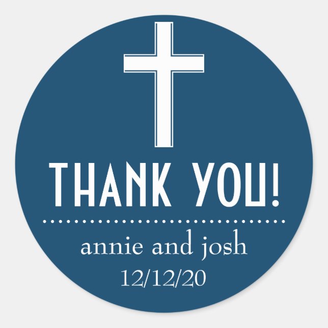 Religious Cross Thank You Labels (Navy Blue/White) (Front)