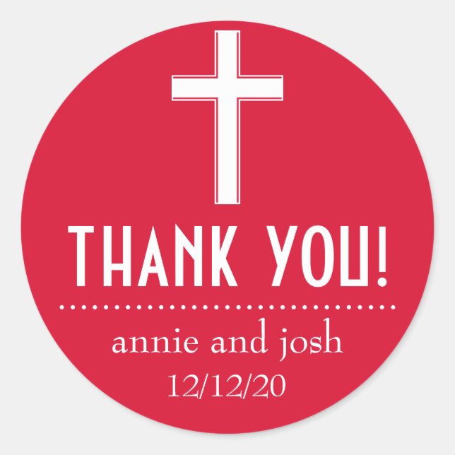 Religious Cross Thank You Labels (Red / White) (Front)