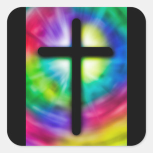 Religious Cross Tie Dye Background Stickers