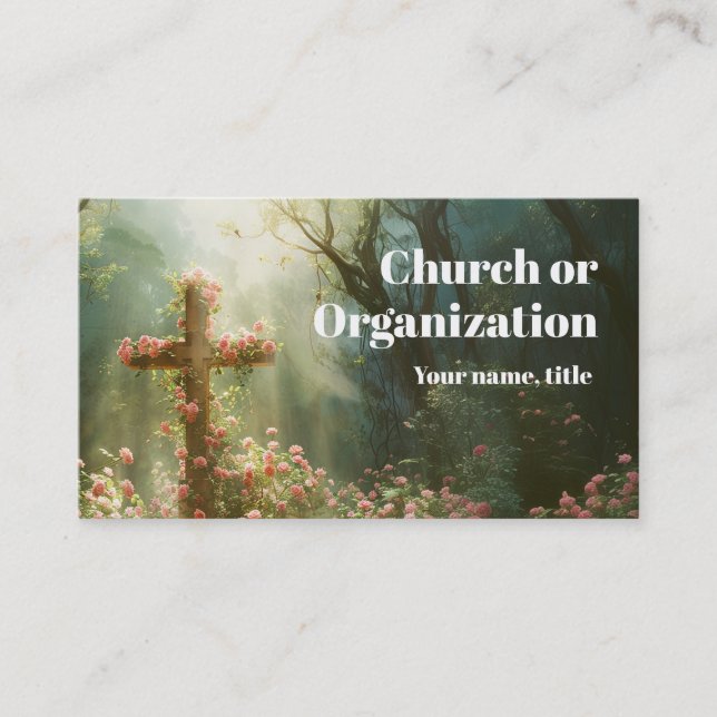 Religious Cross with roses in the Secret Garden Business Card (Front)
