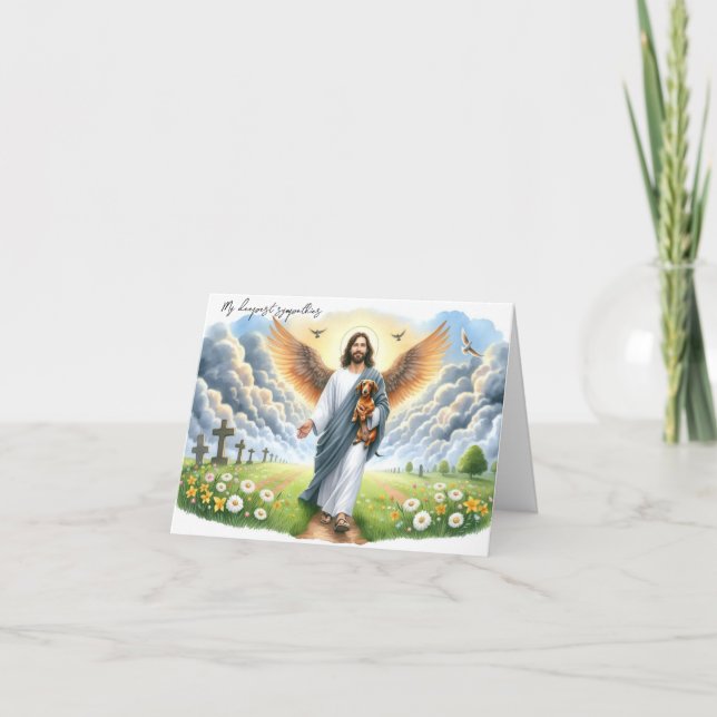 Religious Dog Loss Sympathy-Jesus with Dachshund  Card (Front)