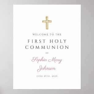Religious Dusty Pink Girl First Communion Welcome  Poster