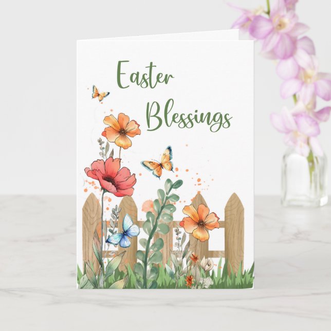 Religious Easter Blessings Flowers Butterflies Card (Orchid)