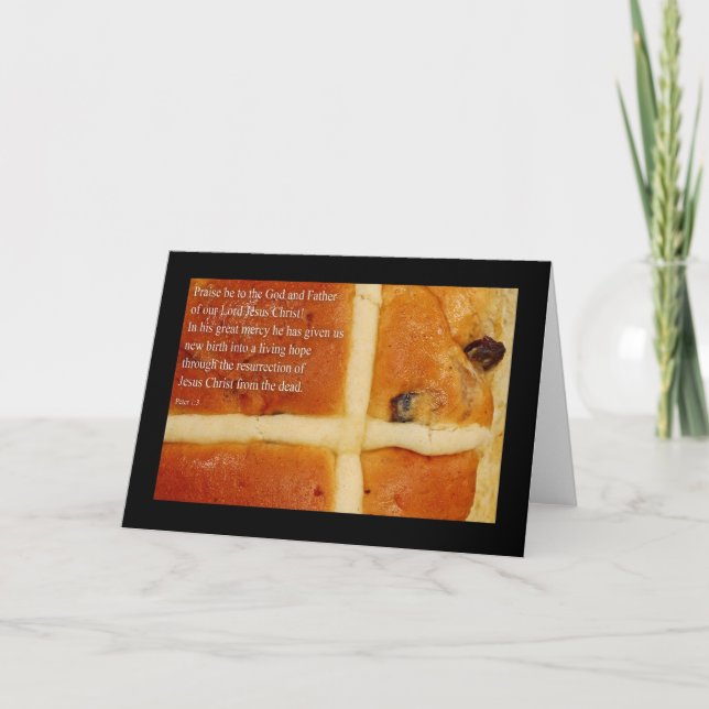 Religious Easter Card, with Hot Cross Bun Holiday Card (Front)