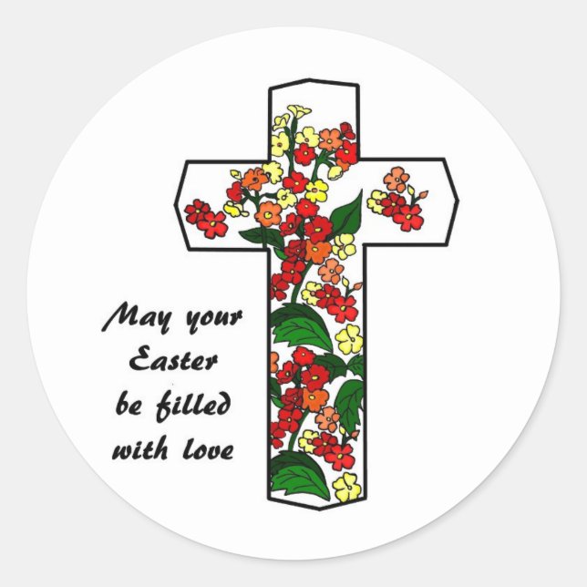 religious Easter Cross and Flowers Stickers (Front)