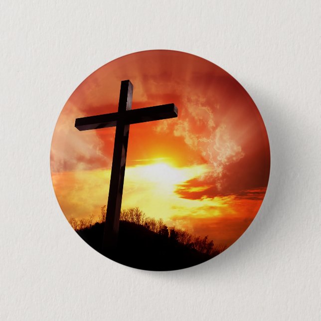 Religious Easter Cross at Sunset 6 Cm Round Badge (Front)