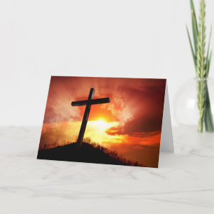 Religious Easter Cross at Sunset Holiday Card