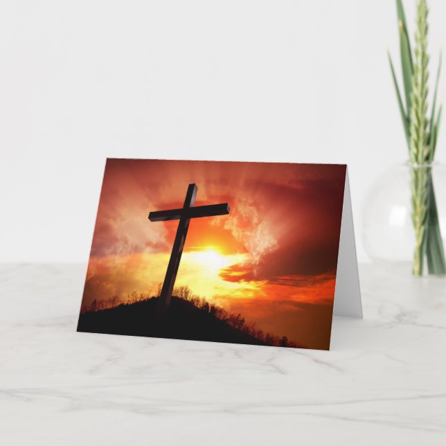 Religious Easter Cross at Sunset Holiday Card (Front)
