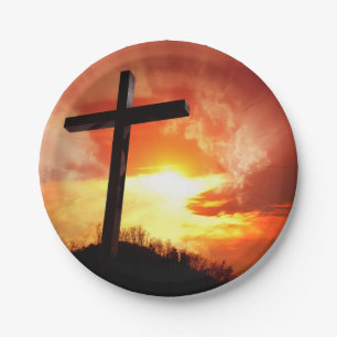 Religious Easter Cross at Sunset Paper Plate