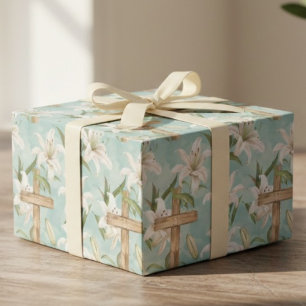 Religious Easter   Cross & Lily Pastel Christian Wrapping Paper