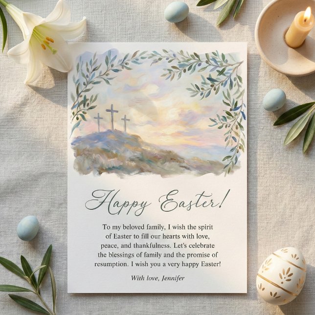 Religious Easter Cross Watercolor Christian Holiday Card (The inside message can be personalized with your own Easter blessing, scripture, or family note)